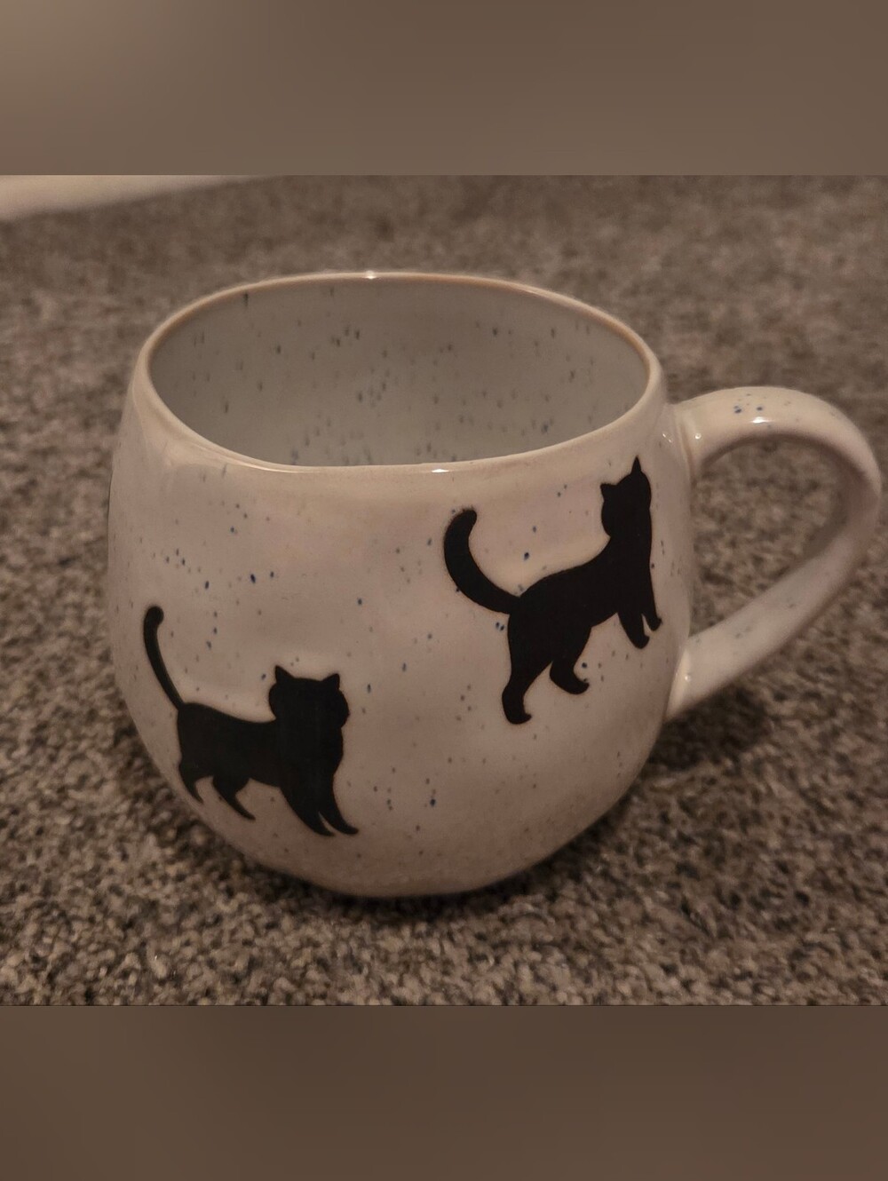 Speckled White Ceramic Black Cat Mug Unique Halloween Spooky
